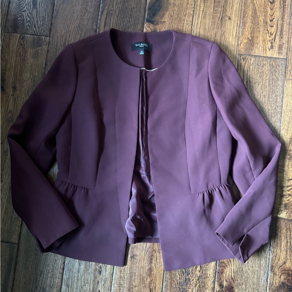TALBOTS PETITES Women’s Burgundy Lined Peplum Blazer Size 4P